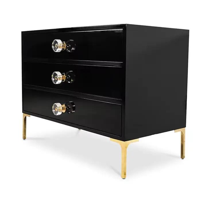 Armoire de chevet moderne en bois noir à 3 tiroirs