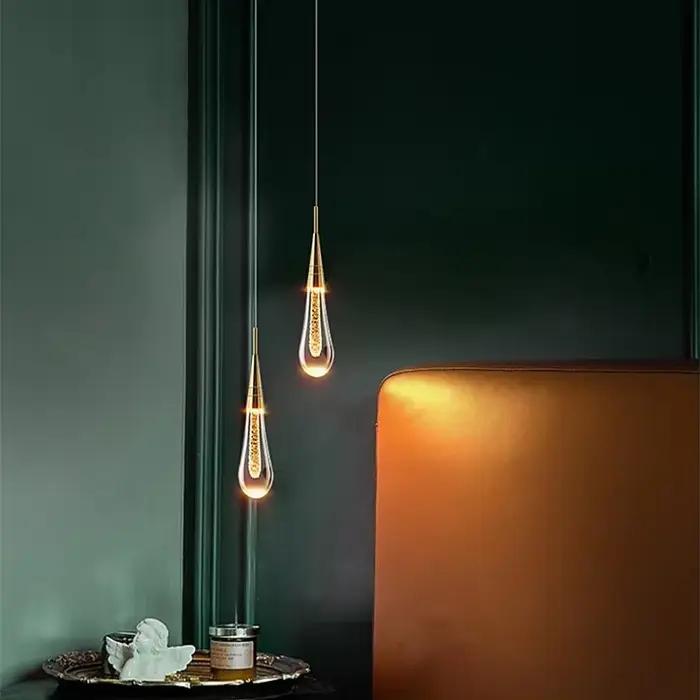 Lampes suspendues en cristal à bulles pour chambre à coucher, lampe de chevet d'hôtel, verre LED, lustres de plafond modernes, double