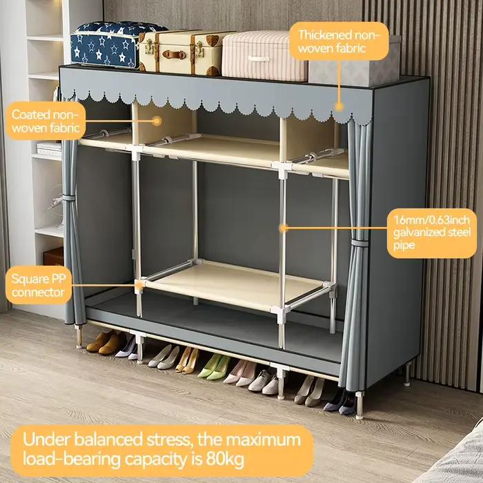 Rangement non tissé à double tige imperméable : armoire en tissu durable et minimaliste avec un large espace et une haute praticité