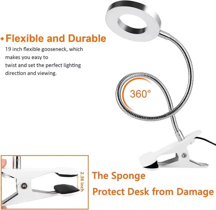 48 LED lampe de bureau Clip USB livre lumière chevet 360 ° Protection oculaire flexible