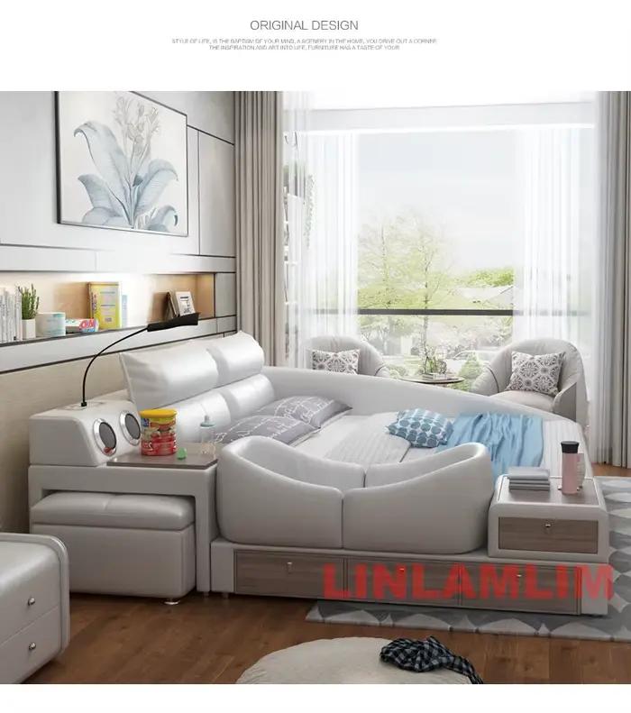 Lit familial capitonné King Size avec berceau intégré
