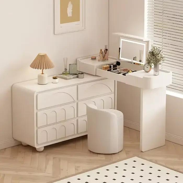 Miroir réglable Coiffeuse femmes lumière près du lit tiroirs