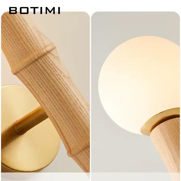 BOTIMI – applique murale ronde en bois massif, Base dorée, Luminaires de chevet modernes en verre, décoration nordique pour la maison (ampoule gratuite