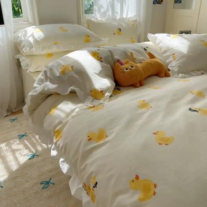 Ensemble de housse de couette à volants floraux bleus