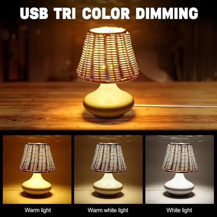 Lampe de table LED avec abat-jour en bambou tressé