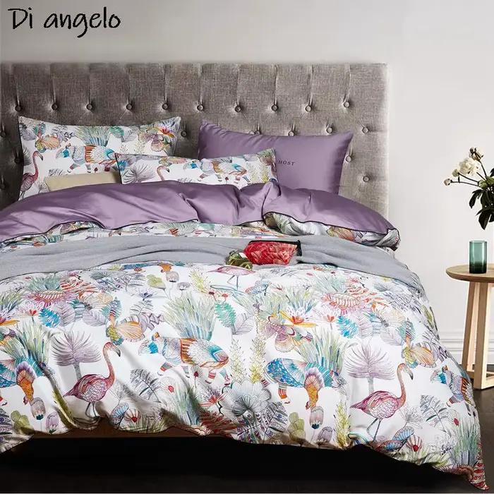 Parure de lit en coton égyptien avec impression numérique oiseau fleur