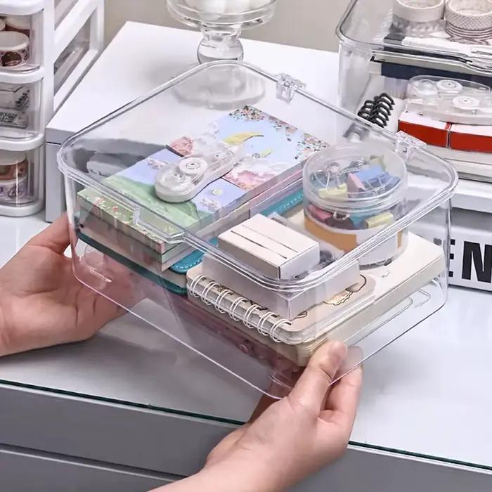 Boîte de rangement en plastique à couvercle rabattable