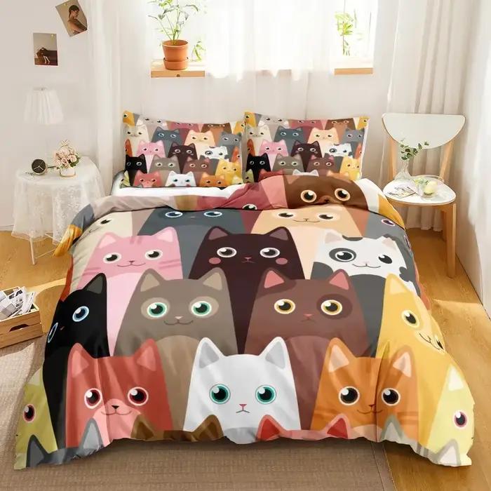 Ensemble de literie imprimé simple face chat mignon