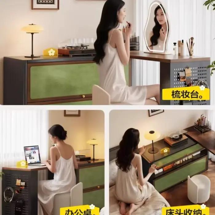 Coiffeuse télescopique verte pour femme avec miroir intégré