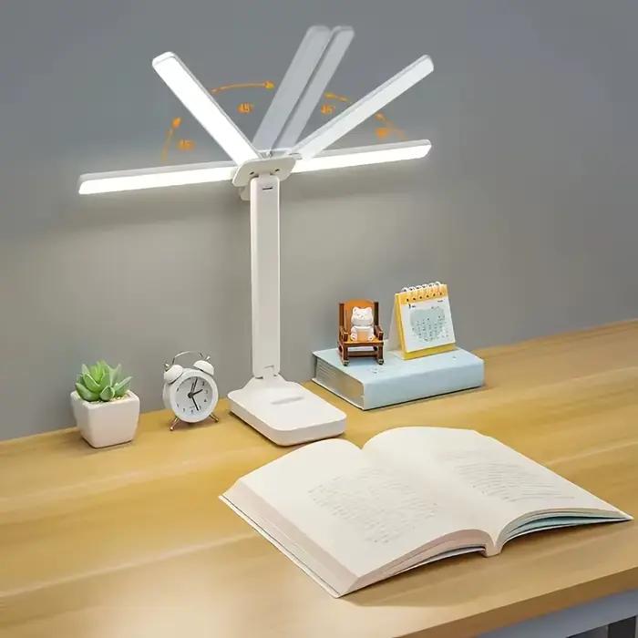 Lampe de bureau LED à double tête, veilleuse tactile à intensité variable à 3 niveaux, rechargeable par USB, protection des yeux, bureau de lecture de chevet pliable