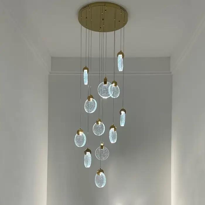 Lustre LED Rond Moderne de Luxe Doré avec Cristaux