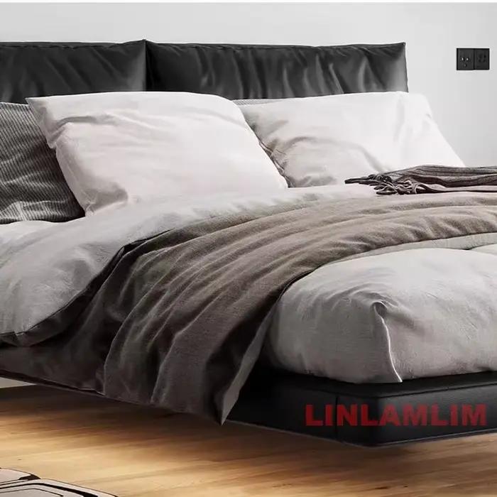 Linlamlim-Lit en cuir véritable italien avec éclairage LED