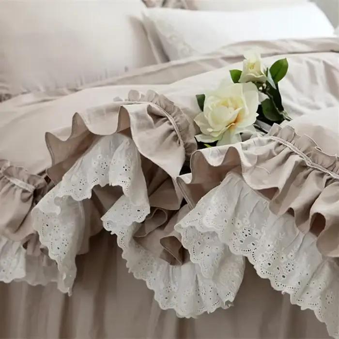 Housse de couette romantique en dentelle à volants