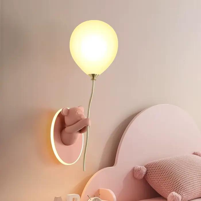 Lampes murales ours ballon rose lampe de chambre d'enfant mignonne moderne chaude