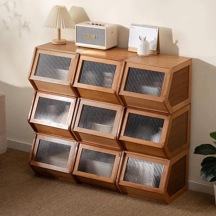 Commode vintage en bambou : organisateur rustique à plusieurs tiroirs pour chambre/salon/couloir