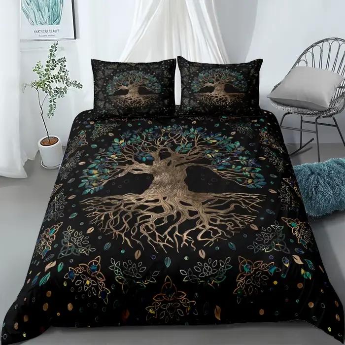 Celestial Yggdrasil-Ensemble de housse de lit en lin pour adultes