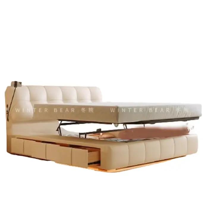 Lit De rangement Double multifonction moderne en cuir lit De luxe blanc minimaliste Camas De Matrimonio dortoir meubles De maison