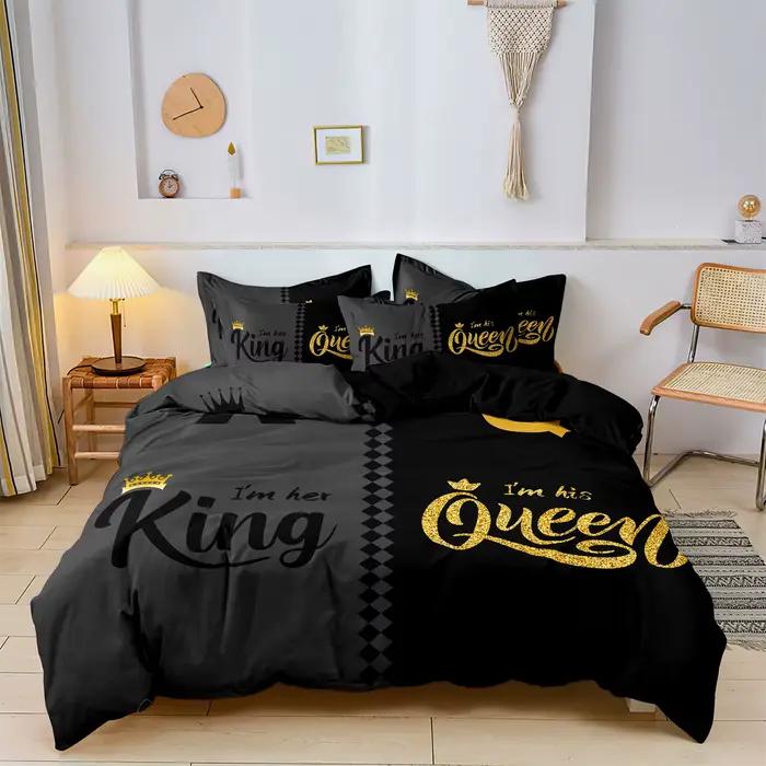 Parure de lit imprimée couronne Queen & King
