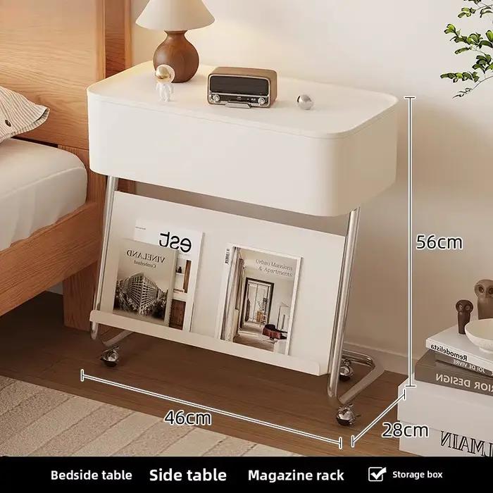 Table de chevet moderne en acier inoxydable avec roulettes
