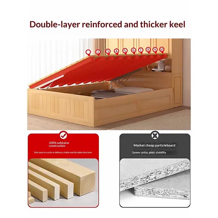 Lit Tatami Multifonctionnel en Bois Massif pour Enfants avec Bureau Intégré et Armoire – Lit de Rangement Gain de Place pour Petits Espaces