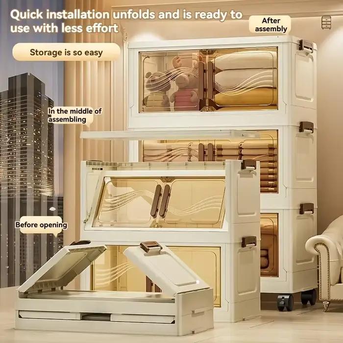 Boîte de rangement pliable avec porte transparente
