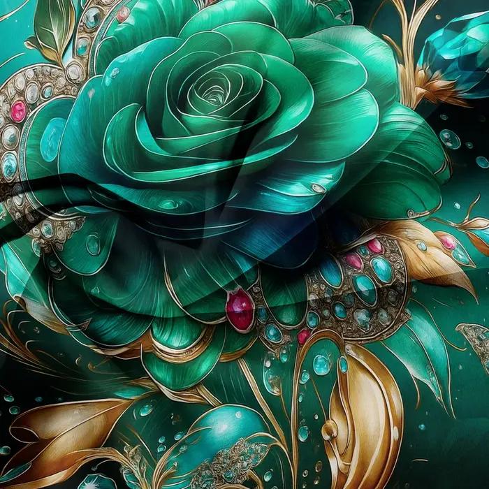 Parure de lit 3 pièces vert émeraude et rose florale dorée-housse de couette de luxe à imprimé floral vintage avec 1 *