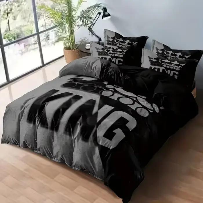 Ensemble de housse de couette à motif de lit King Size gris et noir