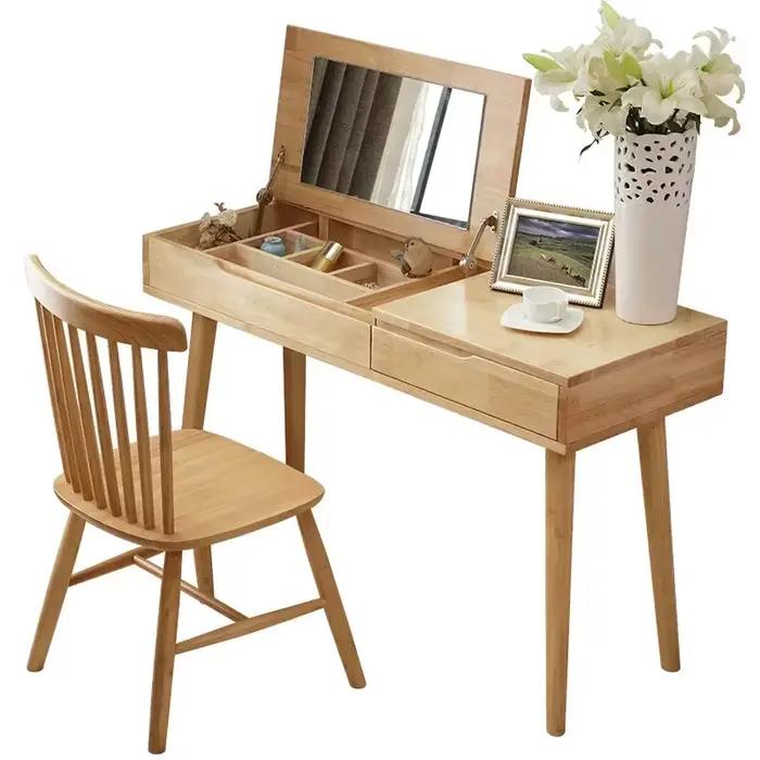 Commode de maquillage en bois massif avec miroir
