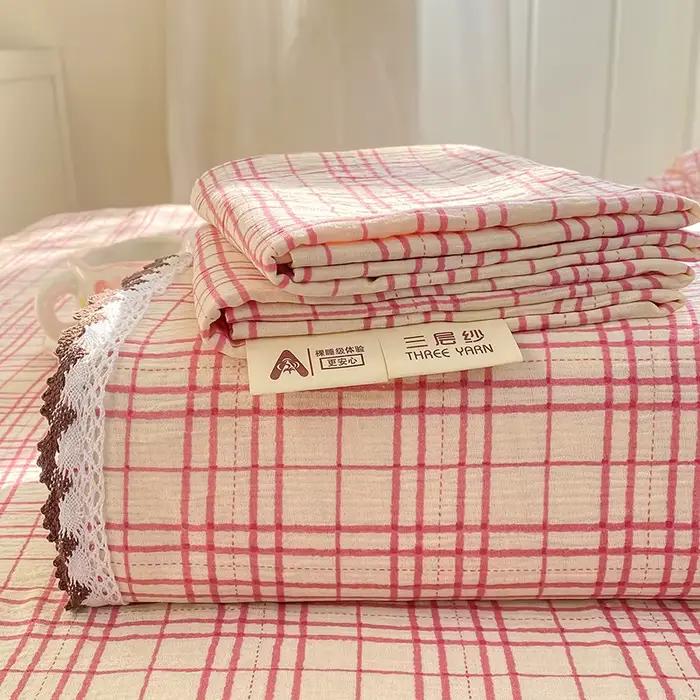 Nouvelle Arrivée 2026 – Drap de Lit en Tissu Crêpe avec Bordure en Dentelle – Conception Triple Couche