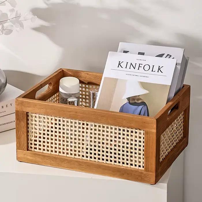 Boîte de rangement de bureau japonaise en bois massif