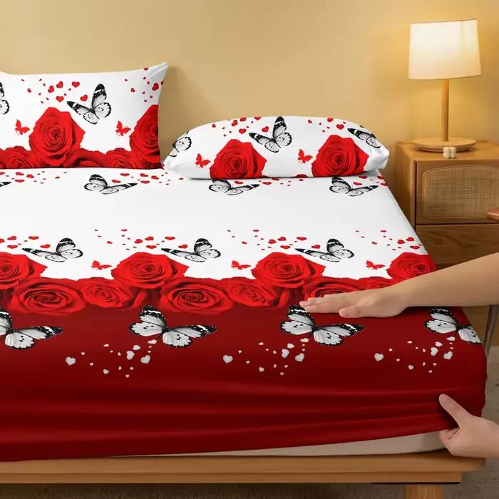 Drap de lit conviviale ré à motif floral et papillon