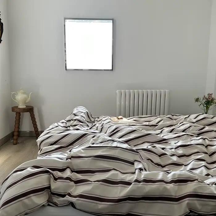 Linge de lit 100% coton housse de couette rayure Queen Size 40s