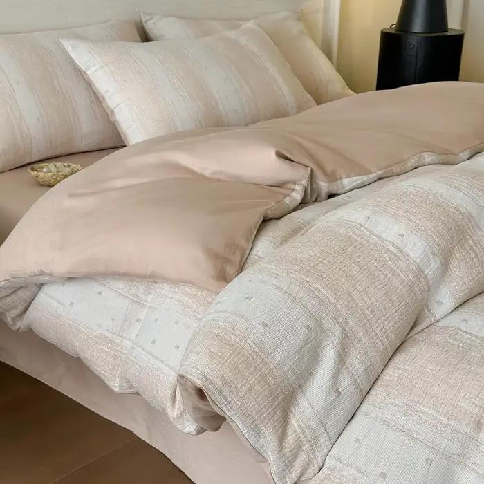 Parure de lit 100 % coton en gaze triple épaisseur avec draps