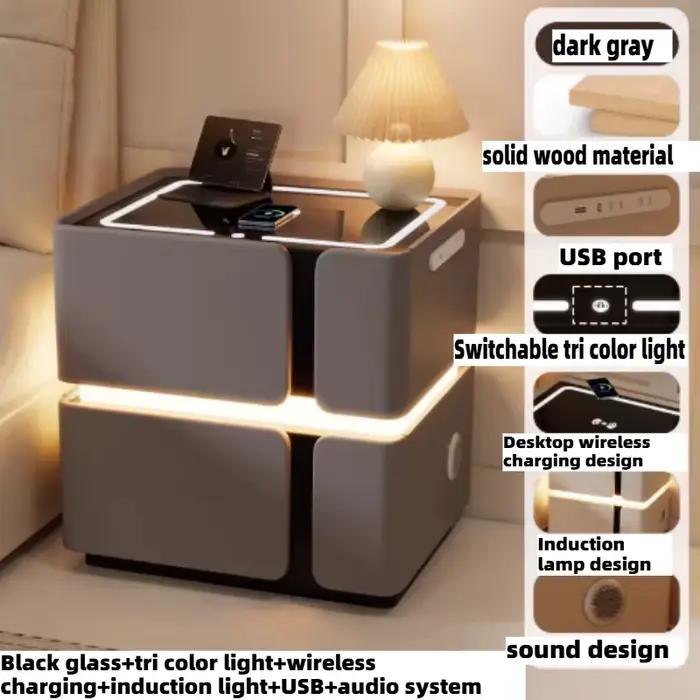 Table de chevet en bois trois couleurs avec station de charge