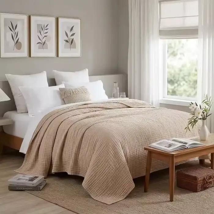Couverture en pur coton super douce et respirante, en gaze de mousseline six couches, idéale pour l'été, couverture climatisée, couvre-lit ou couvre-canapé (1 pièce)