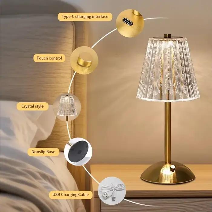 Lampe de table LED en cristal avec capteur tactile