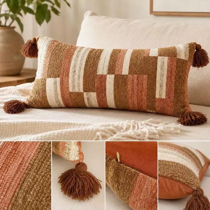 Housse de coussin bohème en chenille douce jacquard