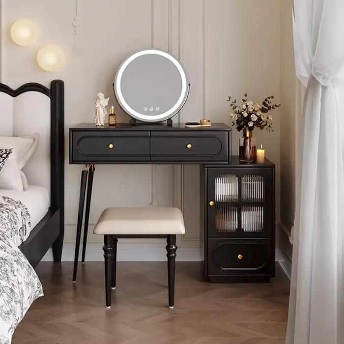 Dressing de chambre à coucher extensible avec tiroir d'angle noir chaise élégante miroir élégant mur de luxe Tocador Maquillaje meubles de maison