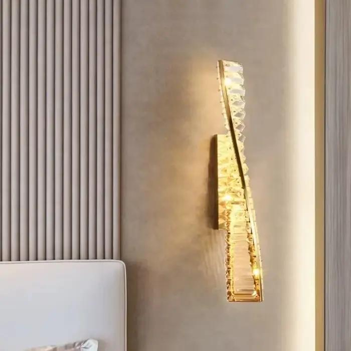 Lampe de chevet moderne mur LED luxe Lustre cristal appliques murales or métal canapé monté