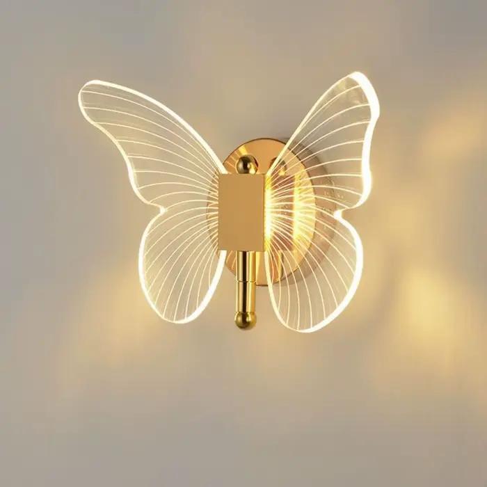 Papillon mur LED lampe intérieur moderne métal acrylique 110 V-220 V filaire applique tricolore réglage chevet applique murale appliques