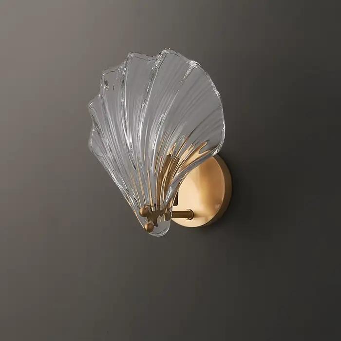 Applique Murale en Laiton en Forme de Coquillage au Design Nordique Moderne, Luminaire en Verre Transparent, Idéal pour un Restaurant, des Escaliers ou des Allées
