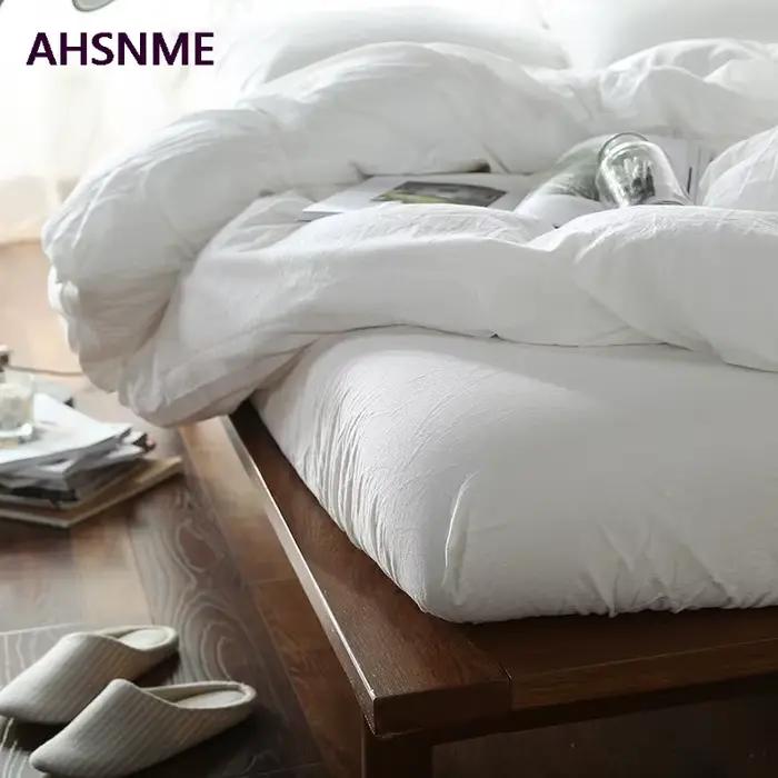 AHSNME 100% coton linge de lit Super doux literie couvre-lit Cool été blanc housse de couette