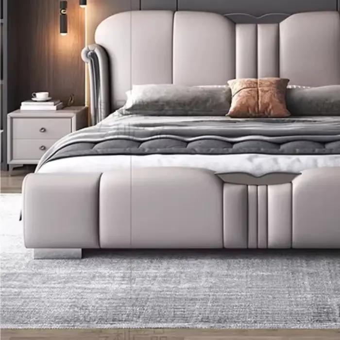 Lit double de luxe 180x200cm avec tête de lit unique et esthétique pour chambre à coucher - Accessoires de maison