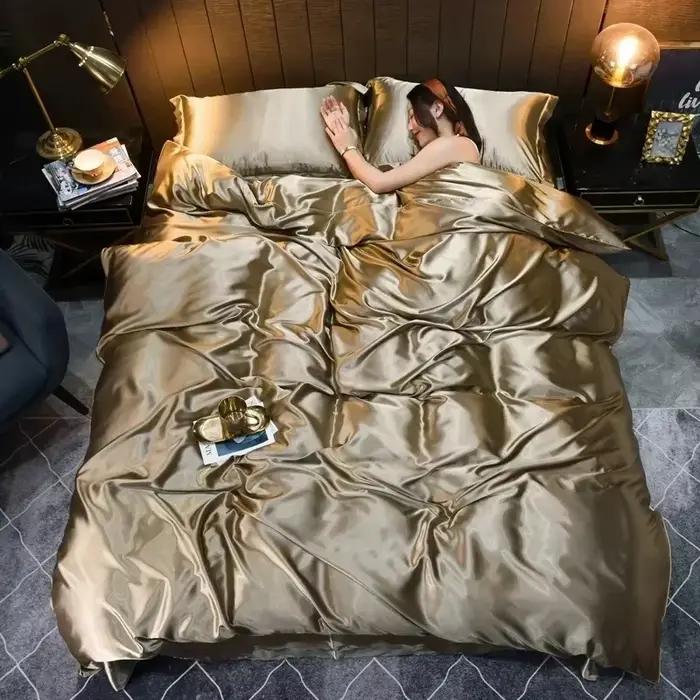 Parure de lit en satin de luxe avec taie d'oreiller