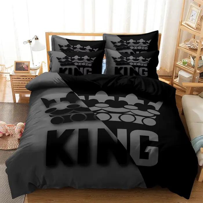 Ensemble de housse de couette à motif de lit King & Queen