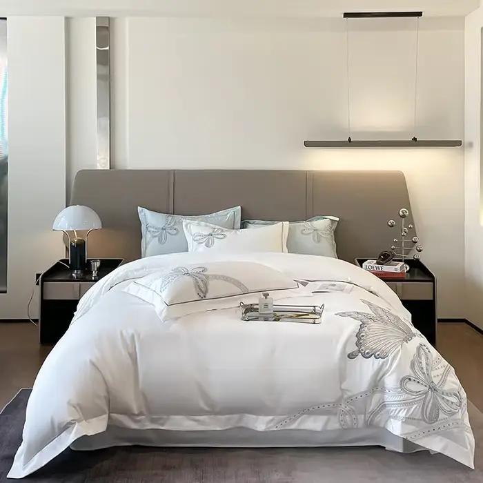 Parure de lit de luxe 100 % coton égyptien avec broderie papillon