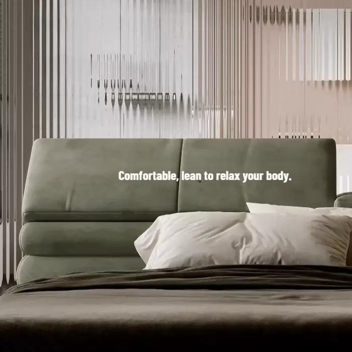 Lit Double Esthétique avec Tête de Lit Rembourrée