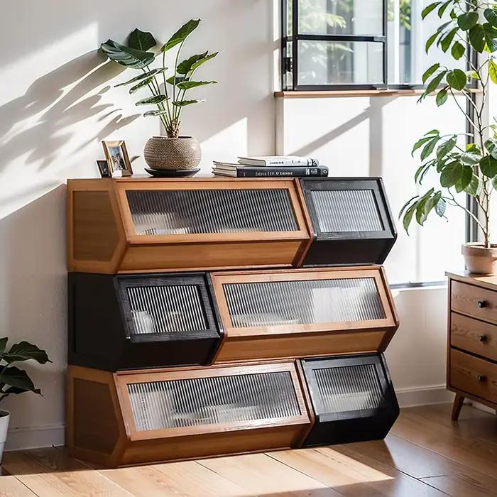 Commode vintage en bambou : organisateur rustique à plusieurs tiroirs pour chambre/salon/couloir
