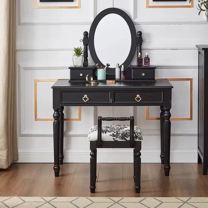 Filles noir miroir Coiffeuse tabouret accessoires Design moderne