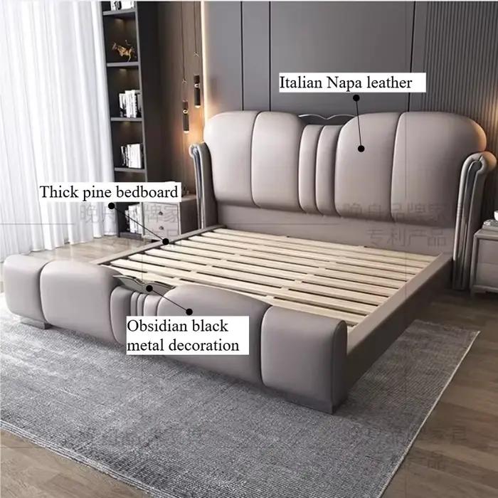 Lit double de luxe 180x200cm avec tête de lit unique et esthétique pour chambre à coucher - Accessoires de maison